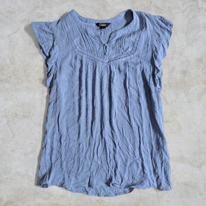 Women's Blue Short Ruffle Sleeve Embroidered Blouse S Y2K Fairy